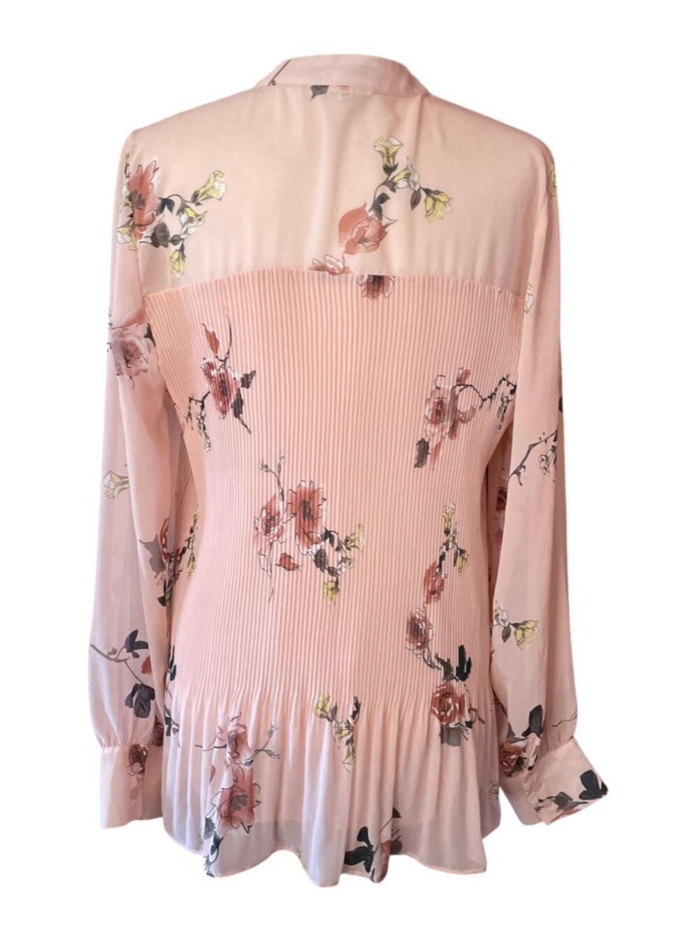Pleione Blush Pink Floral Pleated Peasant Blouse Top Long Sleeve Size XL Boho - Picture 5 of 10